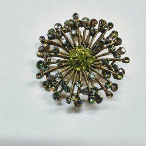 Vintage ROM Rhinestone Starburst Brooch with Green & Blue Stones